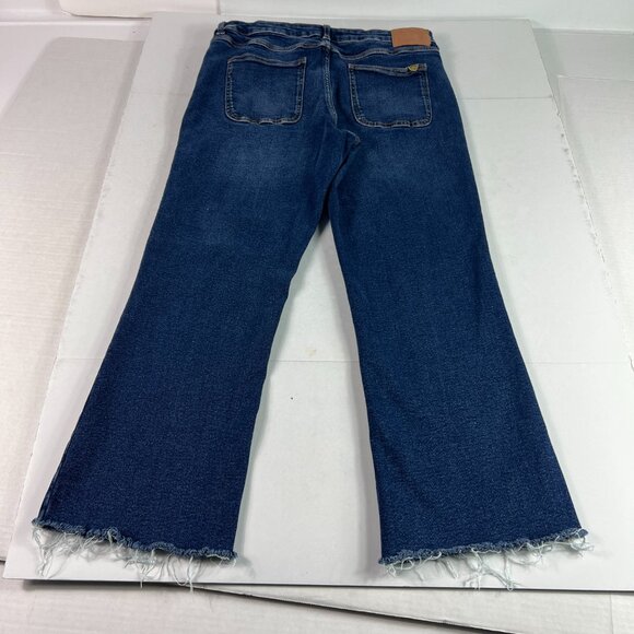 Zara Jeans Women 32 x 25* High Rise Boot Cut Crop Dark Blue Raw Hem Denim Tag 12 - Picture 9 of 16